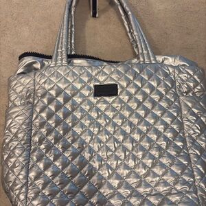 Silver Quilted Tote Bag